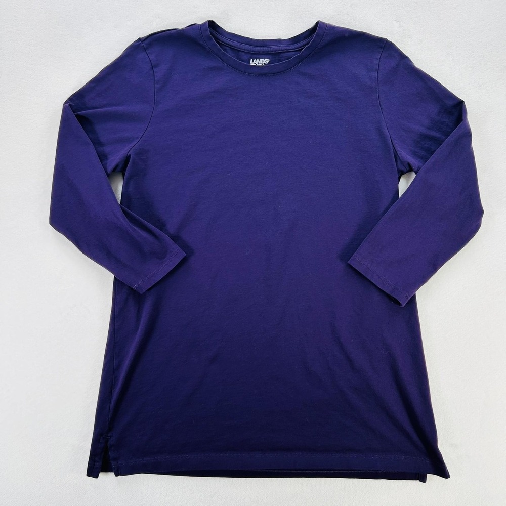 Lands' End T-Shirt Dress Womens Small 6-8 Purple Cotton 3/4 Sleeve Knee Length